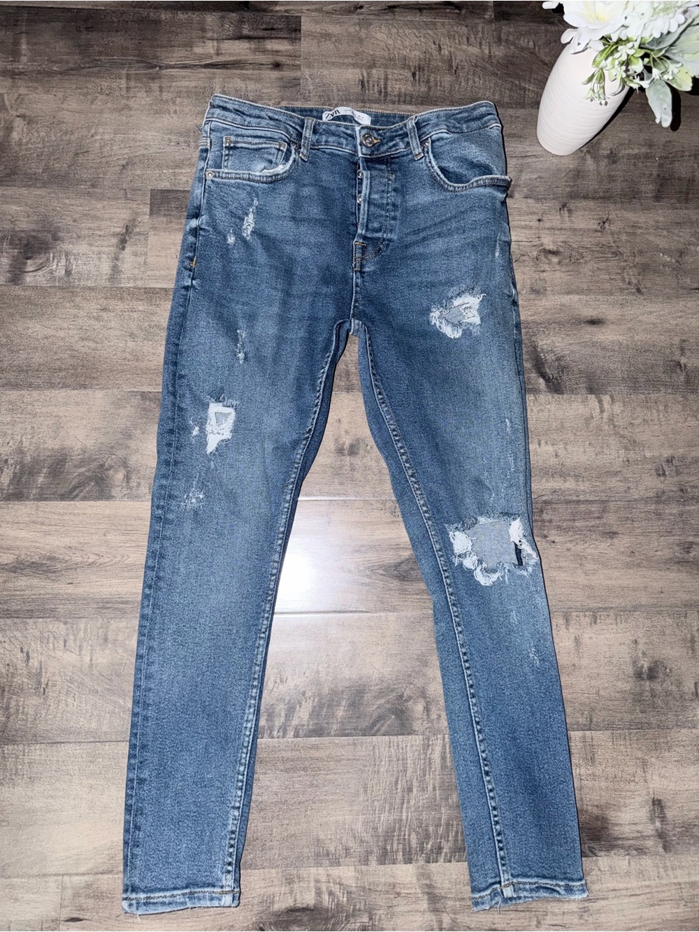 Zara Skinny Distressed Jeans - Blue Wash